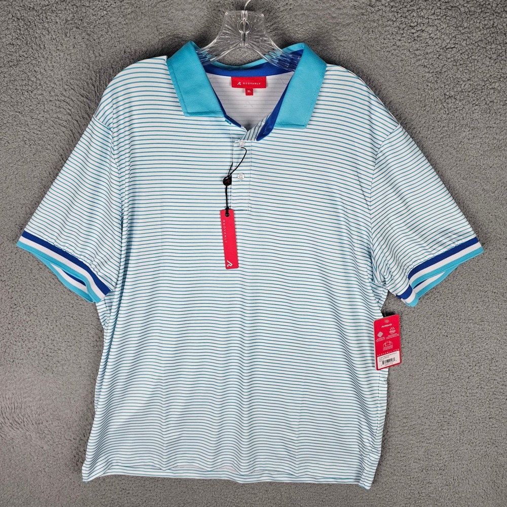 Redvanly Polo Shirt Mens XL Blue Poirier Polo Striped Golf Performance New